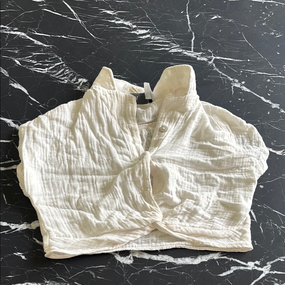 Muslim cream cropped knot top